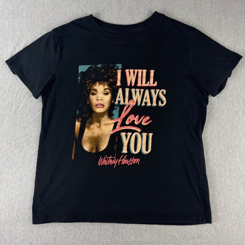 Vintage Whitney Houston Graphic Tee Women Medium Black Vintage Style Shirt
